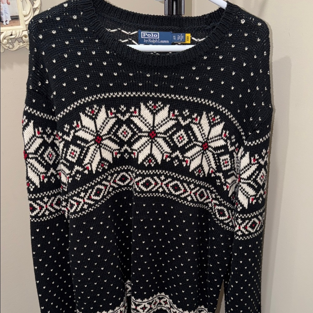 Polo by Ralph Lauren Black and White Nordic Crewneck Sweater